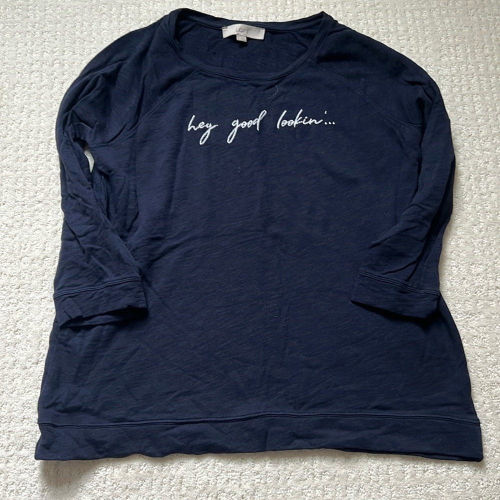 Loft navy blue 3/4 sleeve Lou and gray t shirt